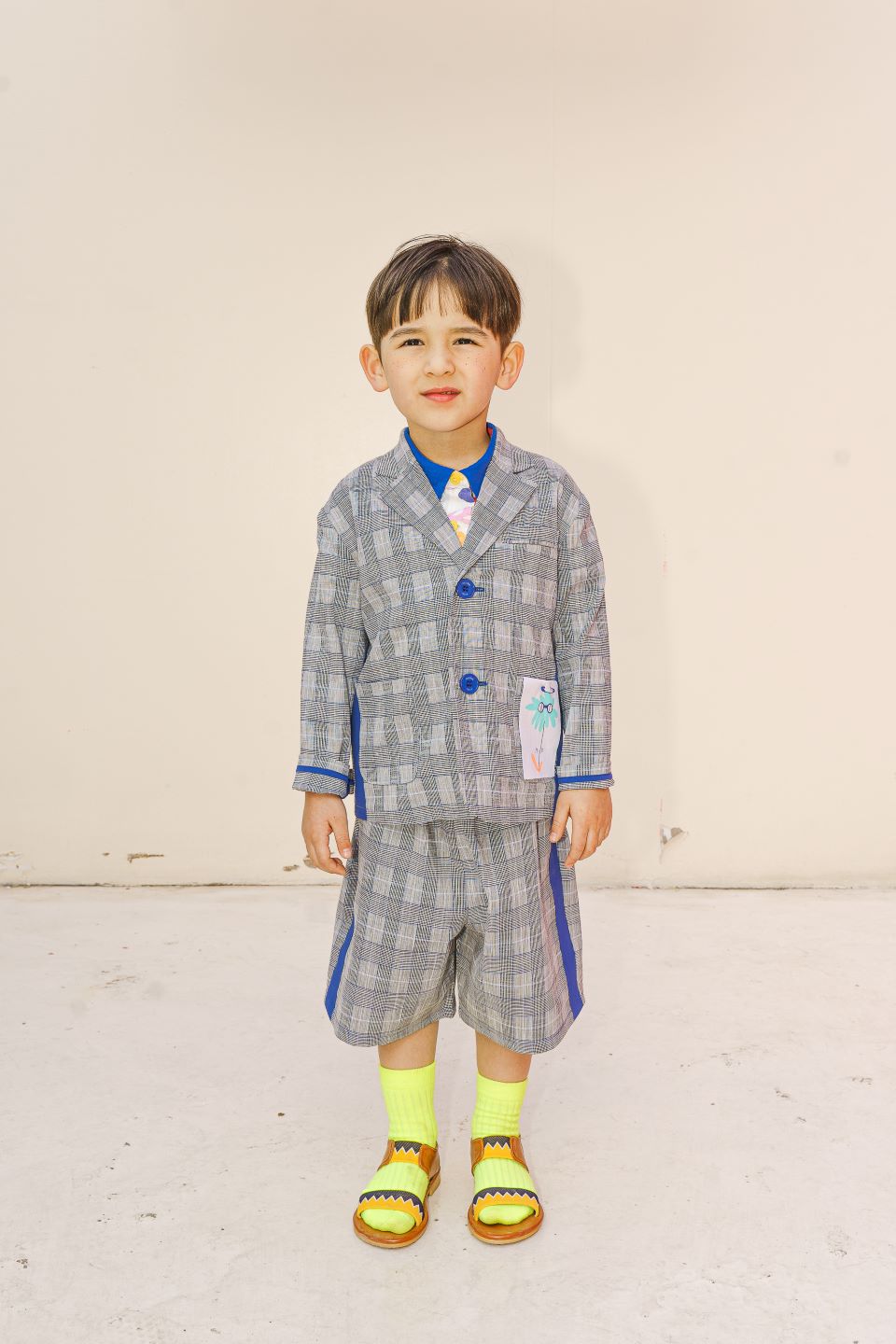 LINEN CHECK JACKET (BLUE)